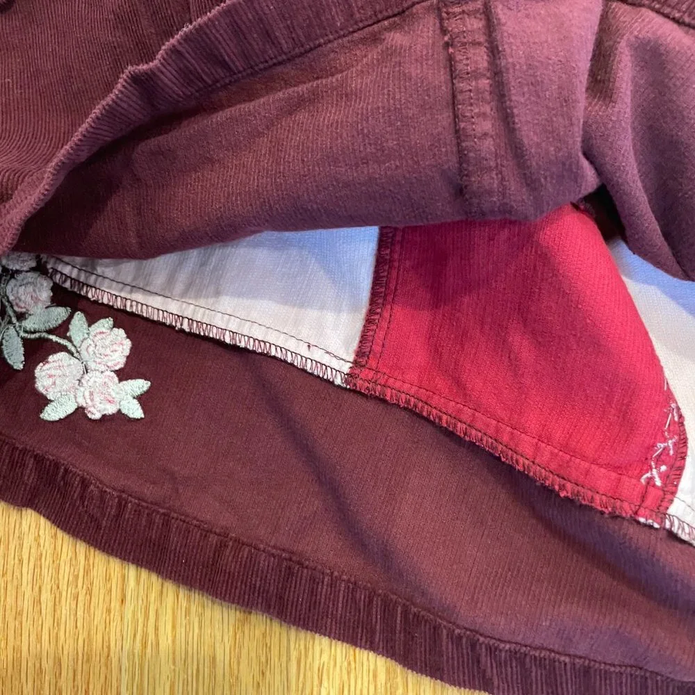 H&M Girls Jumper Dress Pink Burgundy Patchwork Corduroy Size 3-4Y